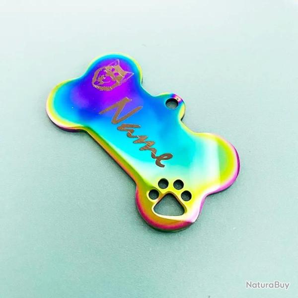 Pendentif Petit Mod�le OS Multicolore pour animaux de compagnie en acier inoxydable � personnaliser