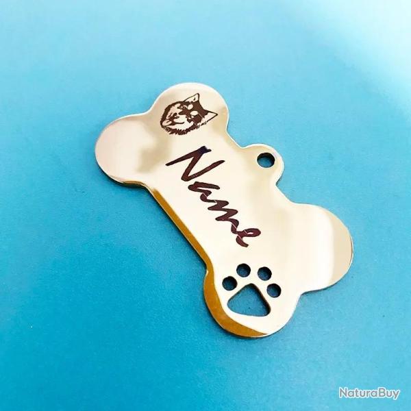 Pendentif Grand Mod�le OS Dor� pour animaux de compagnie en acier inoxydable � personnaliser