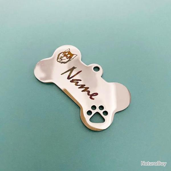 Pendentif Grand Mod�le OS Argent� pour animaux de compagnie en acier inoxydable � personnaliser