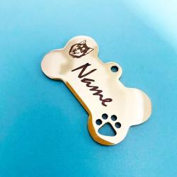 Pendentif Petit Mod&egrave;le OS Dor&eacute; pour animaux de compagnie en acier inoxydable &agrave; personnaliser