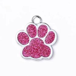 Pendentif patte de chien Rose-Rouge / Argent&eacute; pour animaux de compagnie personnalisable