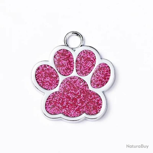 Pendentif patte de chien Rose-Rouge / Argent� pour animaux de compagnie personnalisable