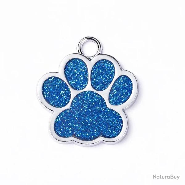 Pendentif patte de chien Bleu / Argent� pour animaux de compagnie personnalisable