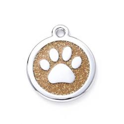M&eacute;daille ronde avec patte pour animaux de compagnie Dor&eacute;e / Argent&eacute; &agrave; personnaliser