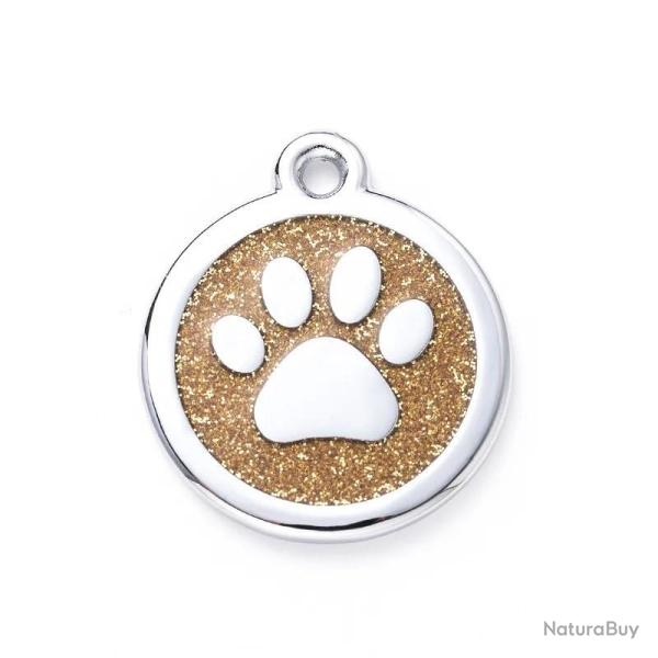 M�daille ronde avec patte pour animaux de compagnie Dor�e / Argent� � personnaliser