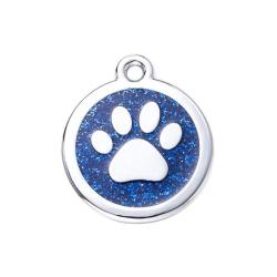 M&eacute;daille ronde avec patte pour animaux de compagnie Bleu / Argent&eacute; &agrave; personnaliser