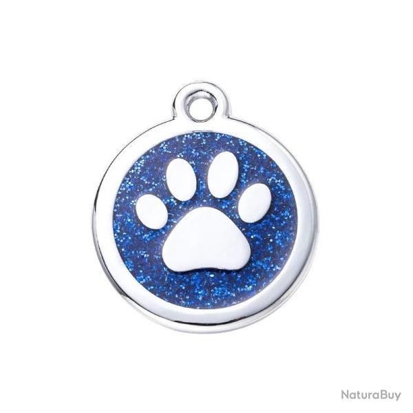 M�daille ronde avec patte pour animaux de compagnie Bleu / Argent� � personnaliser
