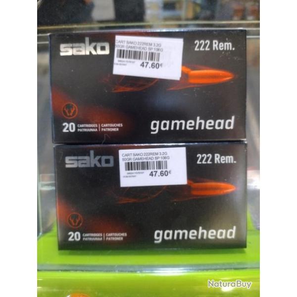 Lot de deux bo�tes de balles sako gamehead calibre 222 rem 3.2g 50 gr soft point