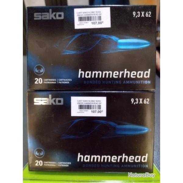 Lot de deux bo�tes de balles sako hammerhead 9.3x62 18.5g/286gr bonded soft point
