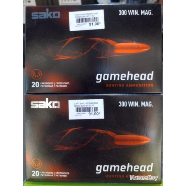 Lot de deux bo�tes de balles sako gamehead 300 win mag 11.7g/180gr soft point BT