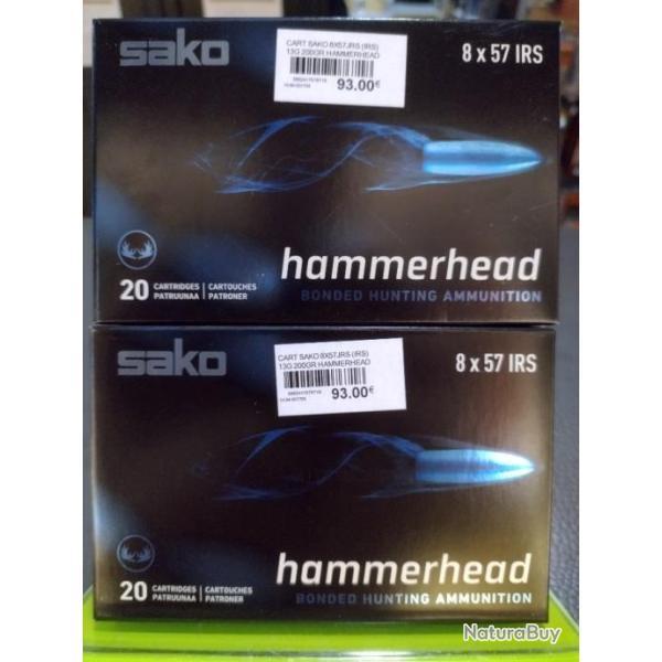 Lot de deux bo�tes de balles sako hammerhead calibre 8x57jrs 13.0g/200gr bonded soft point