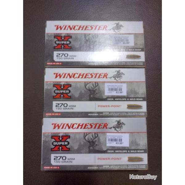 Lot de trois bo�tes de balles winchester power point 270 wsm 150 grains