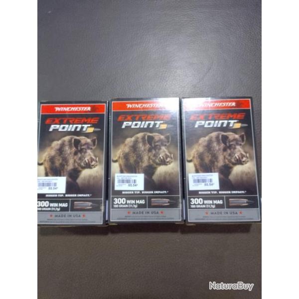 Lot de trois bo�tes de balles winchester extr�me point calibre 300 win mag 11.7g