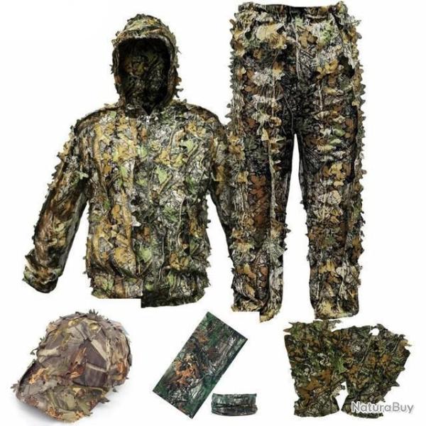 TENUE DE CHASSE CAMOUFLAGE COMPL�TE 3D FOR�T EUROP�ENNE - 5 PI�CES - LIVRAISON GRATUITE!!