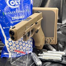 Nouveau Pack pr&ecirc;t &agrave; tirer - GLOCK 19X - Cal. BBs 6mm - Airsoft (3200 billes+5 Capsules de Co2)