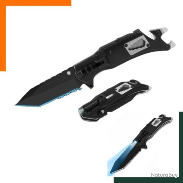 Couteau de survie 9 en 1 multifonction avec pierre � feu ,Lampe LED, brise-verre et d�capsuleur, etc