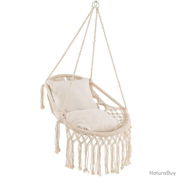 Chaise fauteuil suspendue hamac en coton polyester charge 150 kg 2 coussins corde chane de suspens
