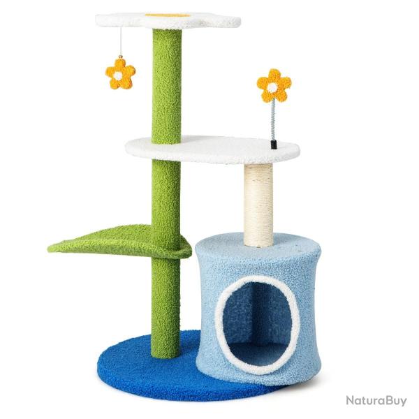 Arbre � chat en forme de fleur 87 cm avec niche et griffoirs en sisal naturel tour � chat 5 niveaux