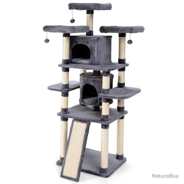 Arbre � chat griffoir 60 x 50 x 170 cm avec poteaux planche � gratter 3 perchoirs en peluche 2 nich