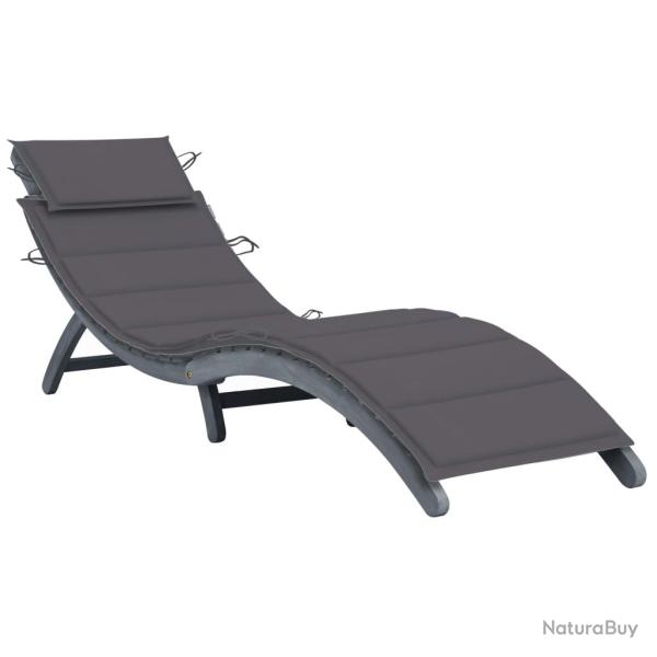 Transat chaise longue bain de soleil lit de jardin terrasse meuble d'ext�rieur avec coussin gris bo
