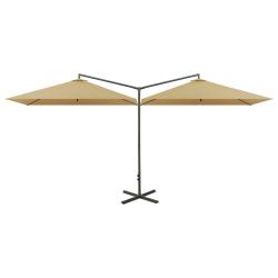 Parasol double avec m&acirc;t en acier taupe 600 x 300 cm 02_0008434