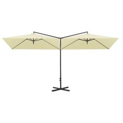 Parasol double avec m&acirc;t en acier sable 600 x 300 cm 02_0008432