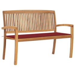 Banc de jardin meuble de patio d'ext&eacute;rieur terrasse empilable et coussin 128,5 cm bois de teck mass