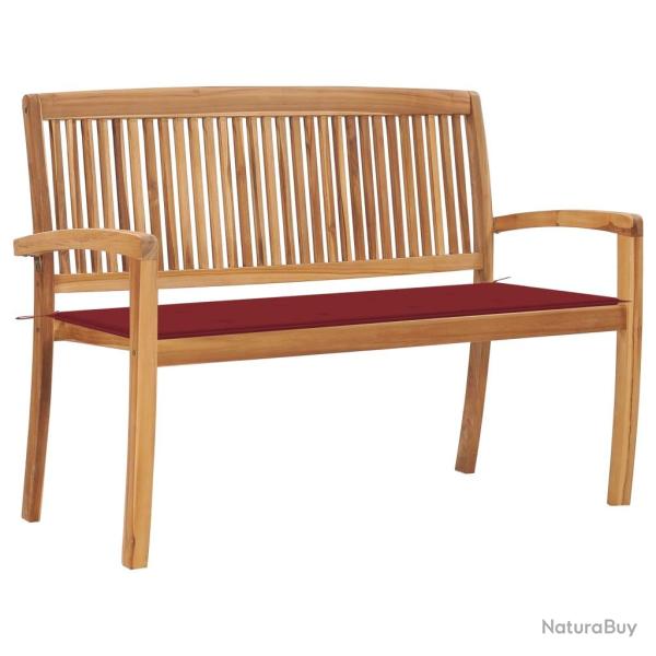 Banc de jardin meuble de patio d'ext�rieur terrasse empilable et coussin 128,5 cm bois de teck mass