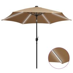 Parasol avec led et m&acirc;t en aluminium 300 cm taupe 02_0008087