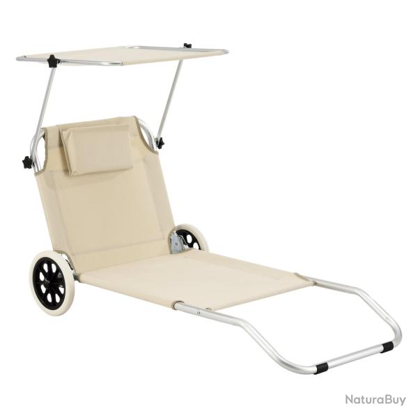 Transat bain de soleil � roulettes aluminium polyester argent� mat beige 03_0006420