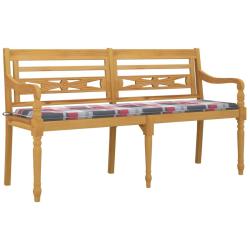 Banc de jardin meuble de patio d'ext&eacute;rieur terrasse coussin &agrave; motif de carreaux rouges 150 cm bois