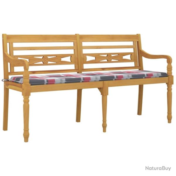 Banc de jardin meuble de patio d'ext�rieur terrasse coussin � motif de carreaux rouges 150 cm bois