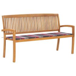 Banc de jardin meuble de patio d'ext&eacute;rieur terrasse empilable et coussin 159 cm bois de teck massif