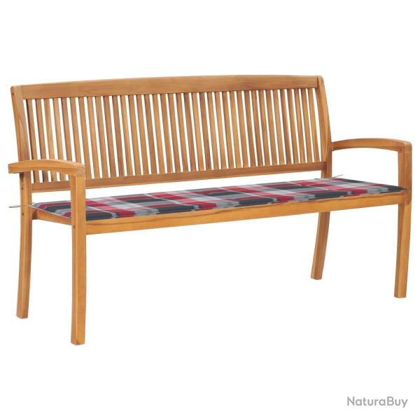 Banc de jardin meuble de patio d'ext�rieur terrasse empilable et coussin 159 cm bois de teck massif