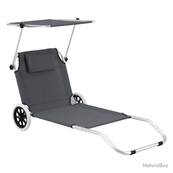 Transat bain de soleil � roulettes lazkano aluminium polyester argent� mat gris fonc� 03_0006421