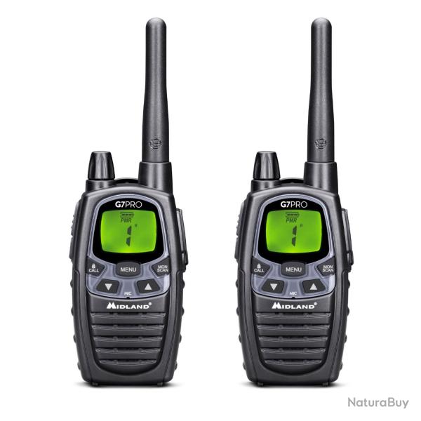 Midland Talkie-walkie G7 Pro Noir Radio Dual Band PMR446 Blister 2pcs | LCD