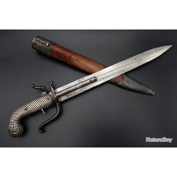 DAGUE DE CHASSE PISTOLET DOUBLE CANONS A SYSTEME DUMONTHIER CALIBRE 10.5MM - FRANCE XIX� France Tr�s