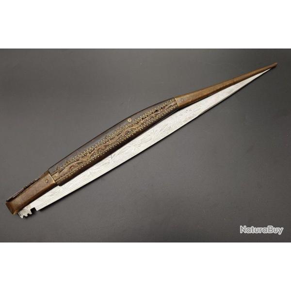 IMPOSANT COUTEAU PLIANT NAVAJA ESPAGNOL CATALOGNE DU SUD 89CM DATE 1883 - ESPAGNE XIX� Collection Tr