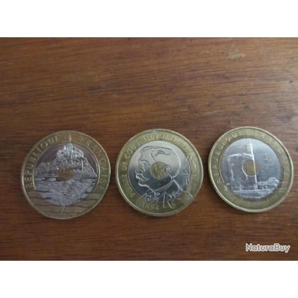 Trois pi�ces de 20 Fr comm�moratives 1992/94