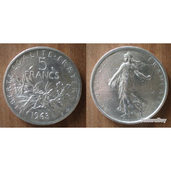 France 5 Francs 1963 Neuve Semeuse Piece Argent Frcs Frs Frc Frs