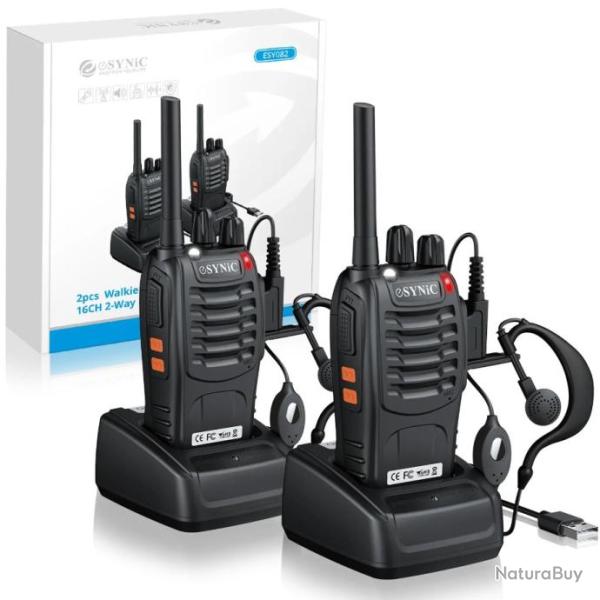 PACK 2x Talkie walkie Longue port�e Rechargeable Pmr 446 MHz 16 Canaux avec �couteurs Radio