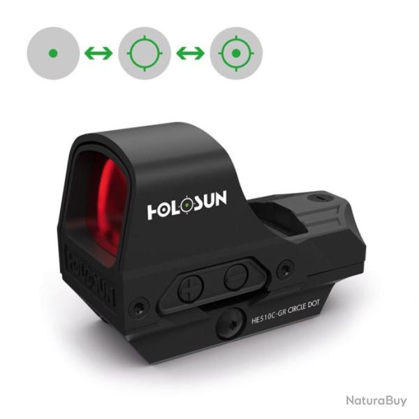 Holosun HE510C-GR | Green Circle Dot | 2MOA/65MOA | Alimentation Solaire | Auto-Sommeil