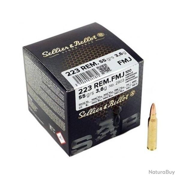 Munitions Sellier & Bellot 223 REM 55gr Ball M193 boite de 100 par 500