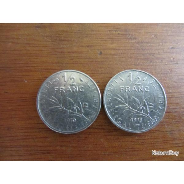 2 Pi�ces 1/2 Franc semeuse O. Roty 1970-1975