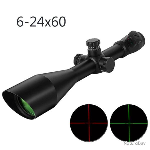 Lunette de Vise 6-24x60 AO Hunting Optics Scope, Illuminated Red and Green Mildot Riflescope