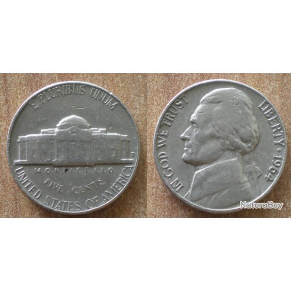 Usa 5 Cents 1964 Mint D Denver Monticello Cent Dollar Piece Etats Unis Dollars