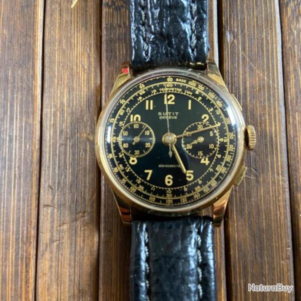 TR�S BELLE MONTRE VINTAGE SUTIT TITUS GENEVE CHRONOGRAPHE OR 18 k 1950