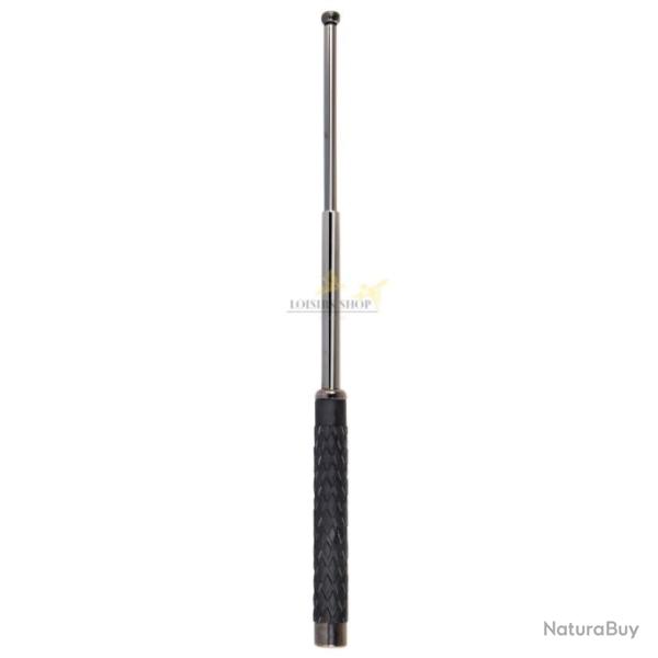 Matraque t�lescopique en acier tremp� chrom� 53cm manche grip caoutchouc avec �tui