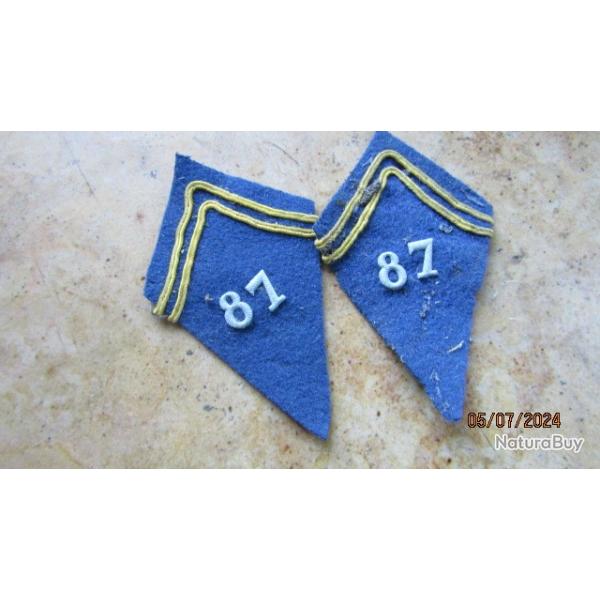 patte Fran�ais coin col cadre premiere seconde guerre France infanterie jaune 87� RI ww1 ww2 aiglon