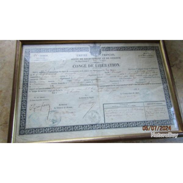 certificat cong� lib�ration 1861 Savoie Chamb�ry second Empire